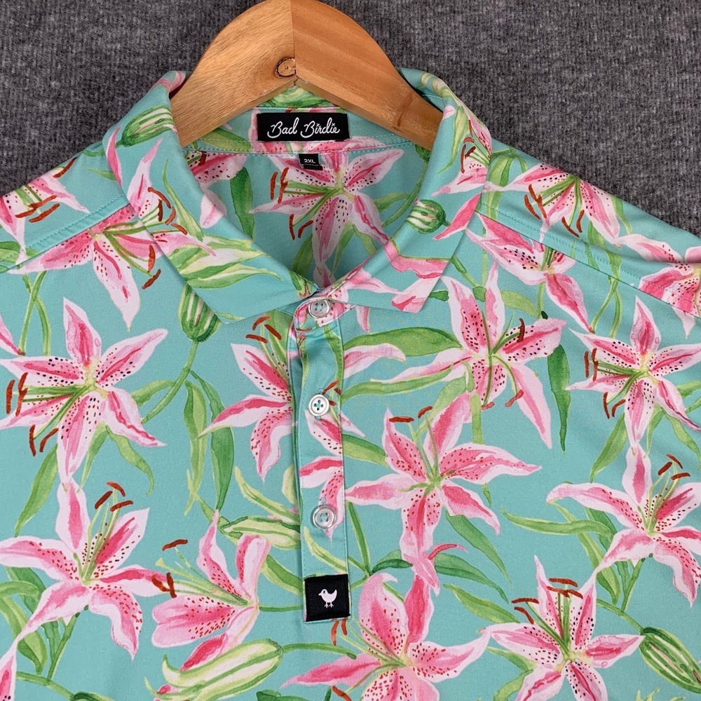 Bad Birdie Polo Men 2XL Floral Performance Golf Preppy Modern